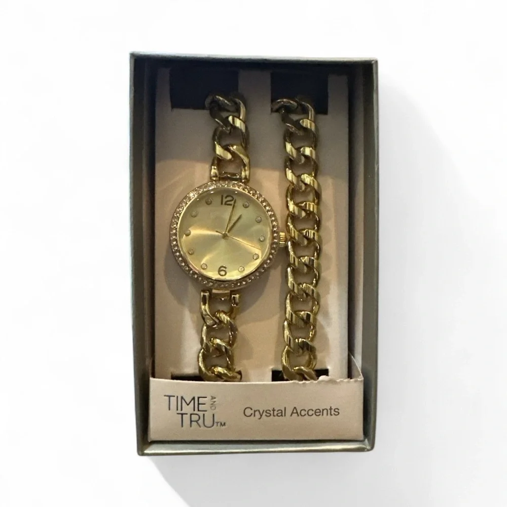 Time and Tru Gold Crystal Accent Women’s Watch Set